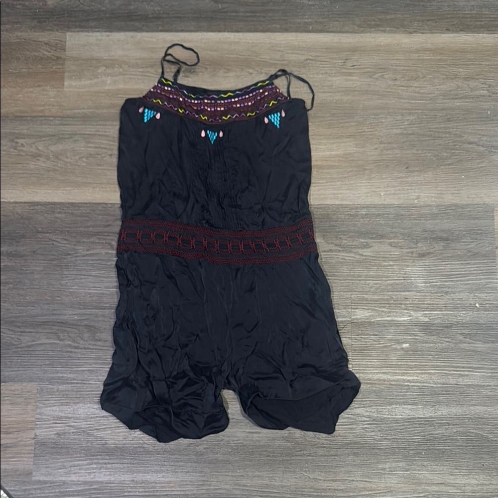 Guess Black Romper with Colorful Embroidery